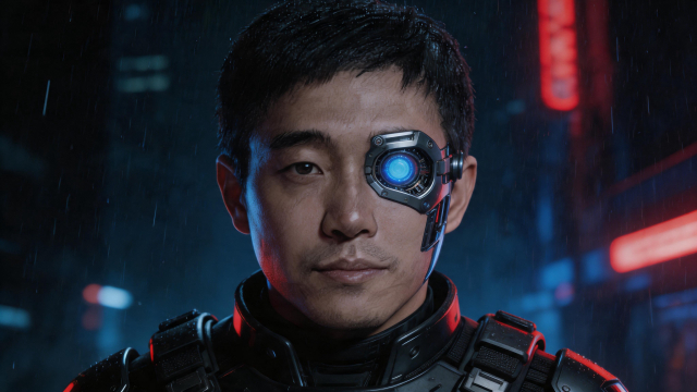 Pencil Portrait Converted Into a Cyber Assassin (after)