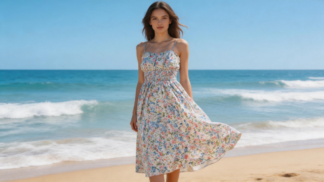 Seaside Model Photo Created From a Flat Floral Dress (after)